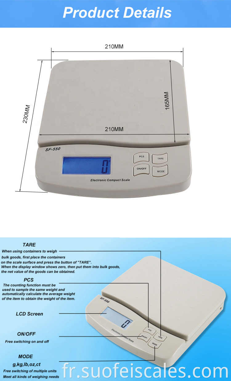 Échelle postale de plate-forme numérique électronique SF-550 pour le ménage